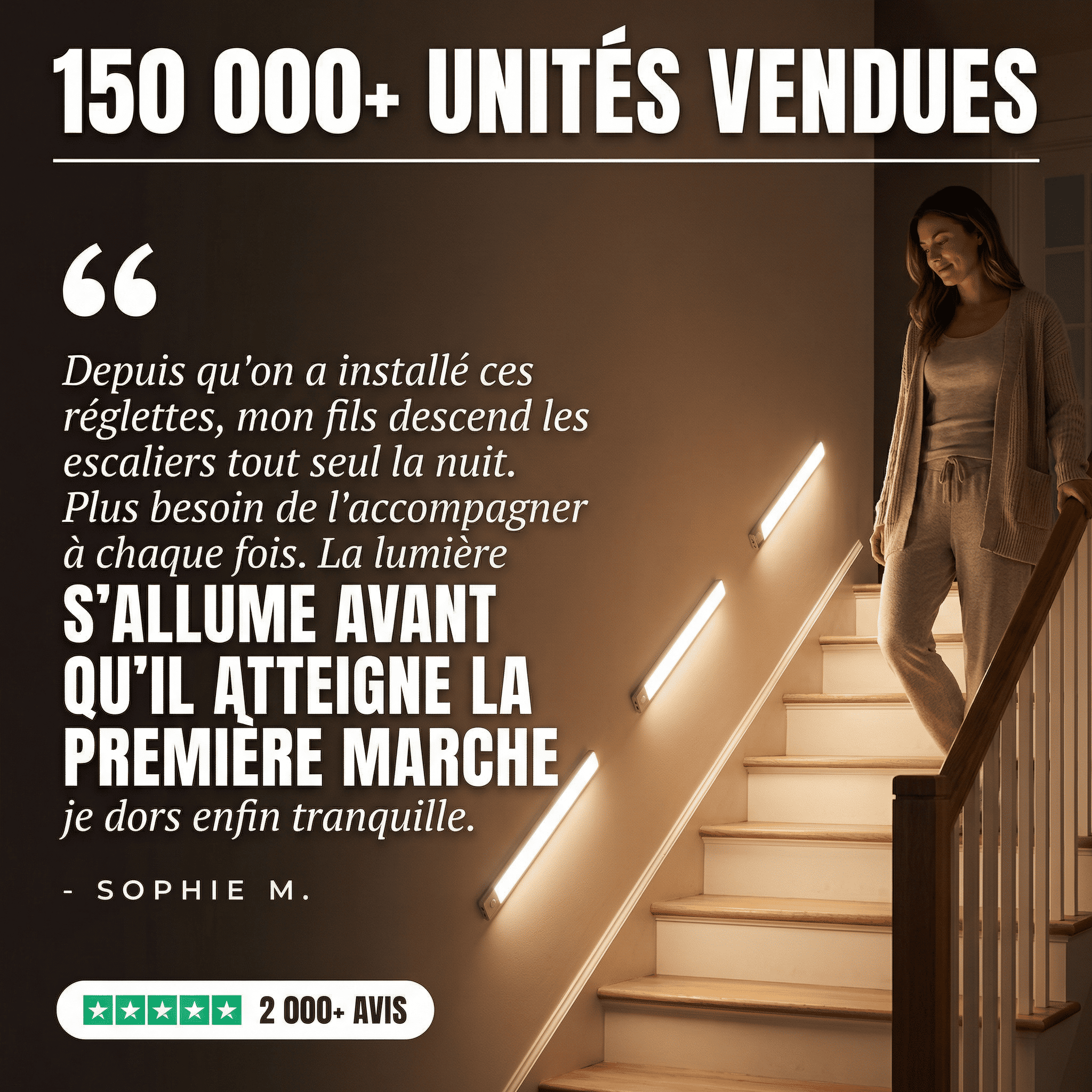 Mouvement 3.0™ | Réglette LED sans fil à détecteur de mouvements pour escaliers et couloirs