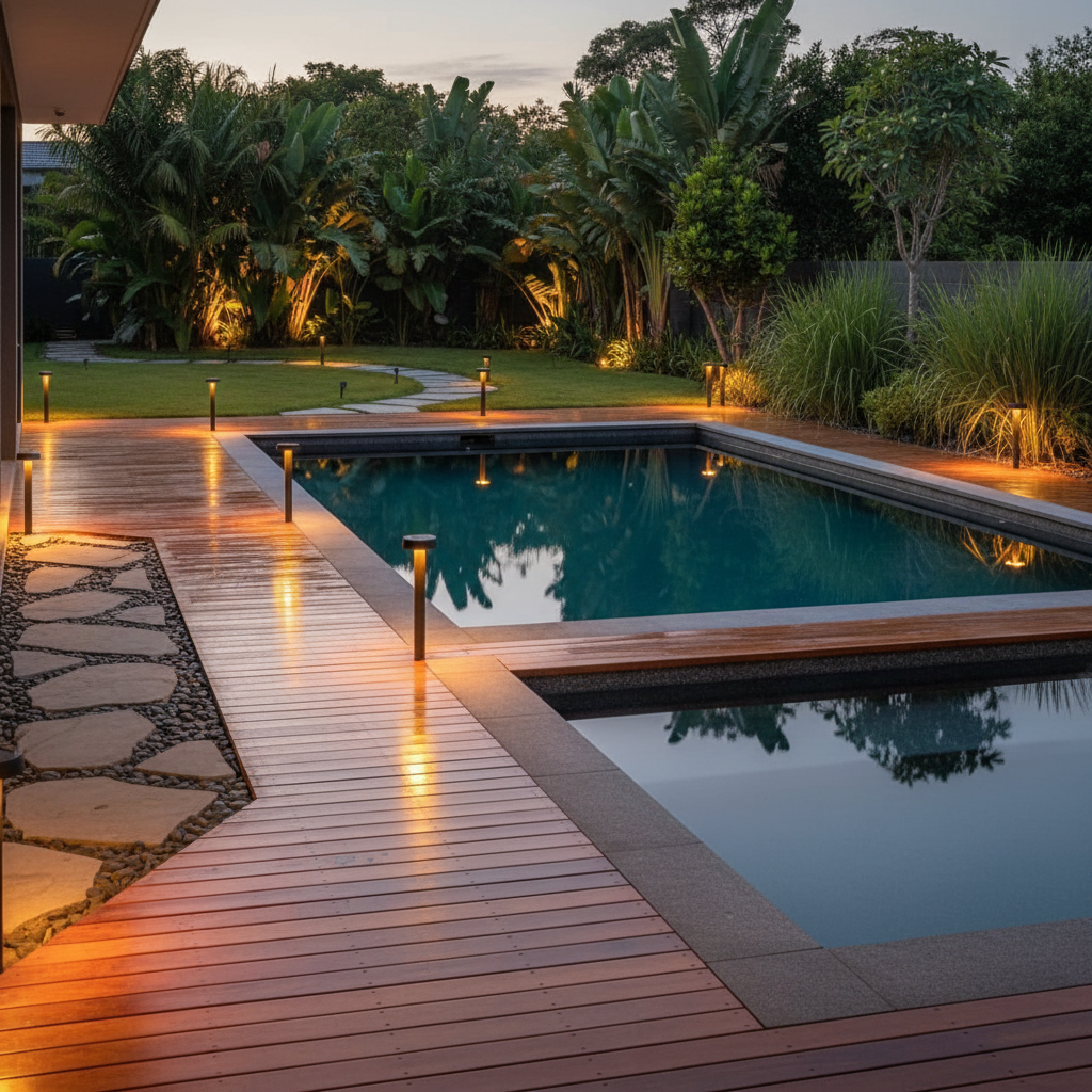 Éclairage solaire piscine : abords et sécurité