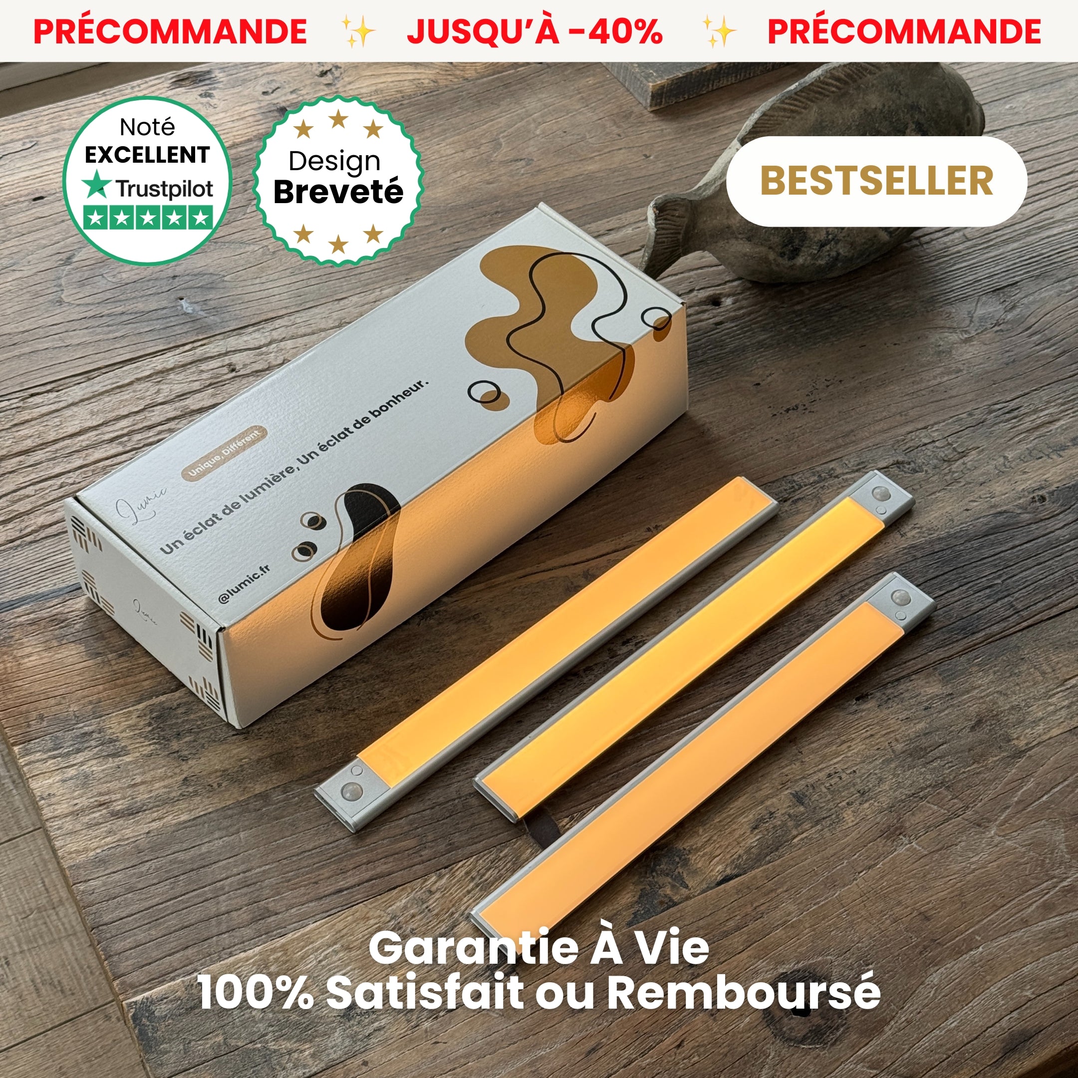 Mouvement 3.0™  | Réglette LED sans fil à détecteur de mouvements